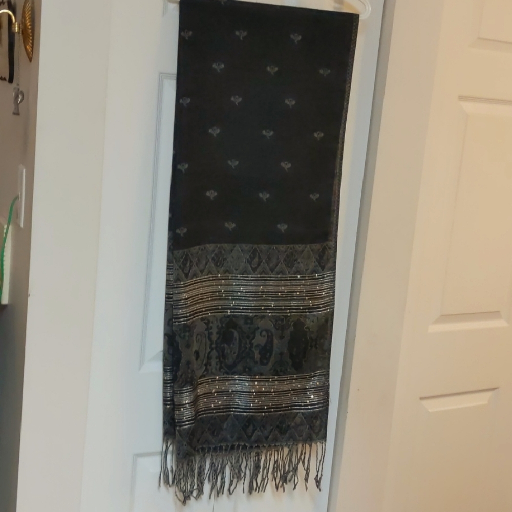 Black and gold shawl, scarf, or head and neckcover
